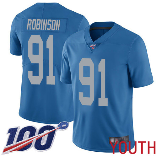 Detroit Lions Limited Blue Youth Ahawn Robinson Alternate Jersey NFL Football #91 100th Season Vapor Untouchable->youth nfl jersey->Youth Jersey